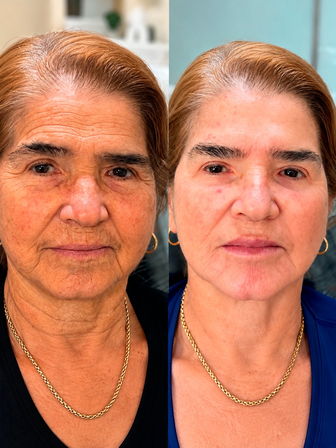 Comparativo de antes e depois da textura e manchas na pele